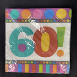 Happy 60th Birthday 'Dots and Stripes' Lunch Napkins (16ct)