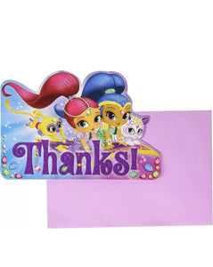 Shimmer & Shine Nick Jr Cartoon Kids Birthday Party Thank You Notes Cards