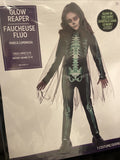 Glow Reaper Grim Skeleton Girls Child Costume Size Large 12-14