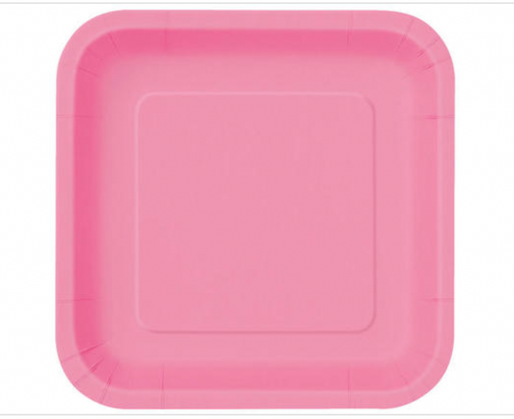 Unique Solid Square Dinner Paper Plates, 8 3/4-Inch, Hot Pink