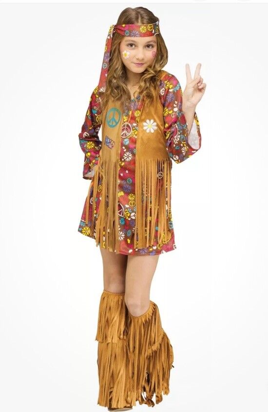 Peace and Love Hippie Child Girls Small 4-6 Costume Dress Vest Boot Covers