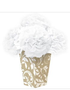 Gold Vase W/Tissue Paper Flowers Centerpiece Weddings Bridal Shower Anniversary