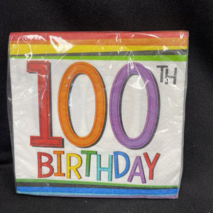 100th Birthday Beverage Napkins Rainbow 16 Count