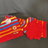 Kids Hat and Glove Set Red W/Stripe Flower Embroidery 0