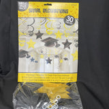 Amscan HANGING FOIL SWIRL GRADUATION DECORATION Mega Value Pk Yellow & Black NEW