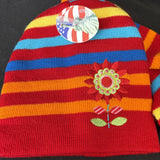 Kids Hat and Glove Set Red W/Stripe Flower Embroidery 1