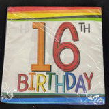 16TH Rainbow Birthday 16ct. 2-Ply Beverage Napkins Party Supplies