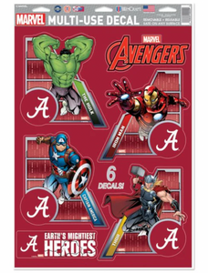 Alabama Crimson Tide /  MARVEL Multi-Use 6 Piece Decals 11" x 17"