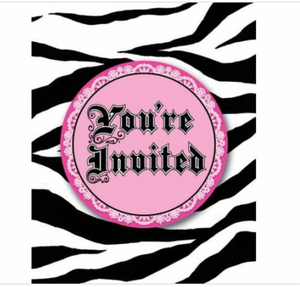 Super Stylish Pink Black Zebra Polka Dot Birthday Party Invitations w/Envelopes