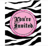 Super Stylish Pink Black Zebra Polka Dot Birthday Party Invitations w/Envelopes