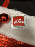 20" Red Metallic Block Foil Christmas Stocking, Disco Ball Pom2