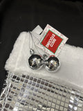 20" Silver Metallic Block Foil Christmas Stocking, Disco Ball Pom4