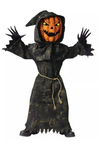 Bobblehead Pumpkin Child Halloween Costume Boys Mask Robe Hood Gloves Scary Sz M