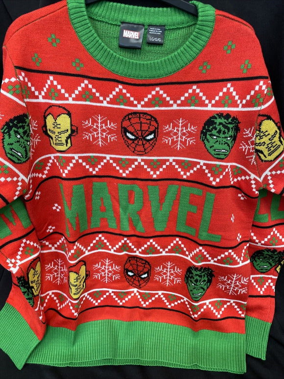 Marvel Group Heroes Kids Christmas Sweater Size Large 10-12