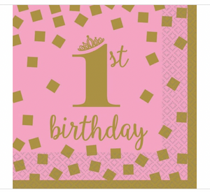 1st Birthday Girl Beverage Napkins