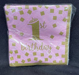 1st Birthday Girl Beverage Napkins