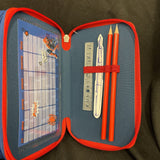 Scooli 3 Zipper Pocket Spiderman Pencil Case W/colored Pencils & Accessories Marvel