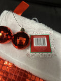 20" Red Metallic Block Foil Christmas Stocking, Disco Ball Pom3