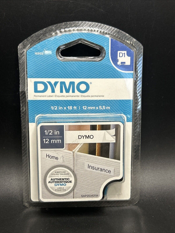 Dymo Label Maker Refill D1 #16955 12mm Black On White  1/2