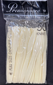 Premierware Creme Plastic Knives 50Ct  Disposable & Durable Cutlery