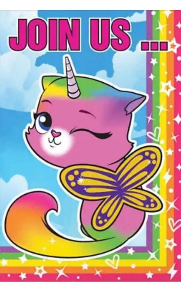 RAINBOW BUTTERFLY UNICORN KITTY INVITATIONS (8)