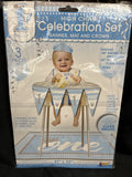 Happy 1st Birthday 3 Pcs High Chair Celebration Set Banner, Mat, And Crown Blue