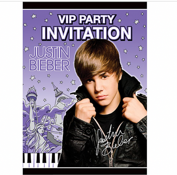 Justin Bieber 2010 Party Supplies-Invitations-8ct.