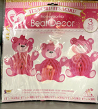 It’s A Girl! Honeycomb Bear Decor - 3 - 10.25” Pieces With Strings