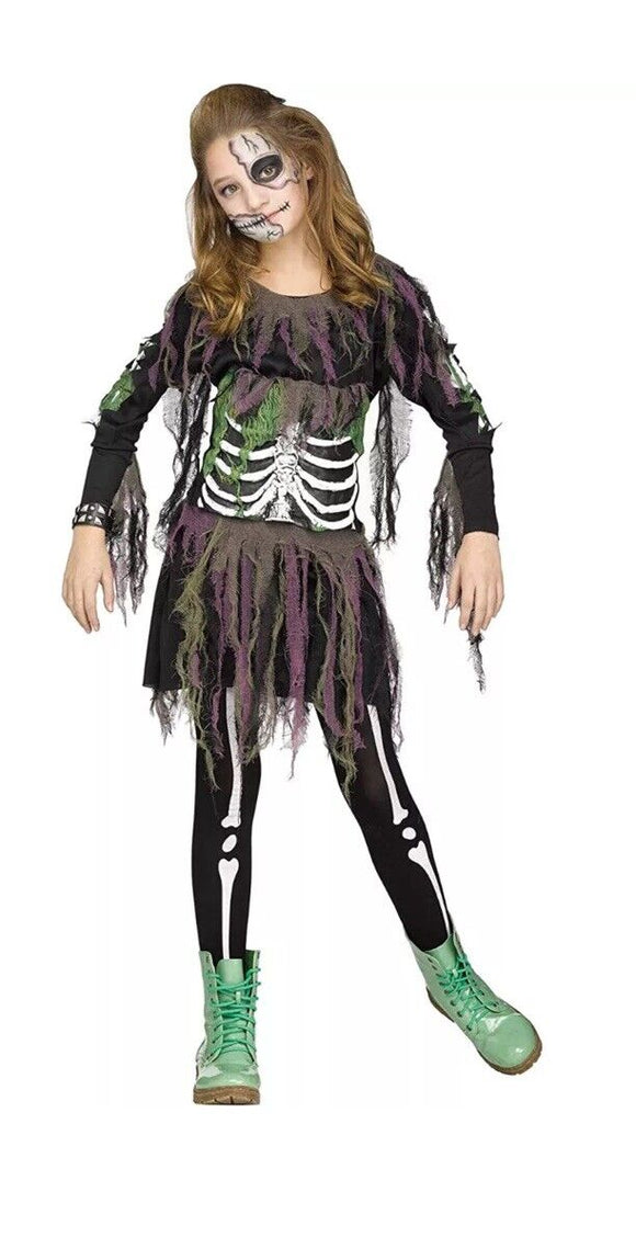 3D Zombie Skeleton Girl's Costume Size Large 12-14