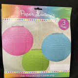 Paper Decorative Lanterns 3 Pack Pink,Blue,Green