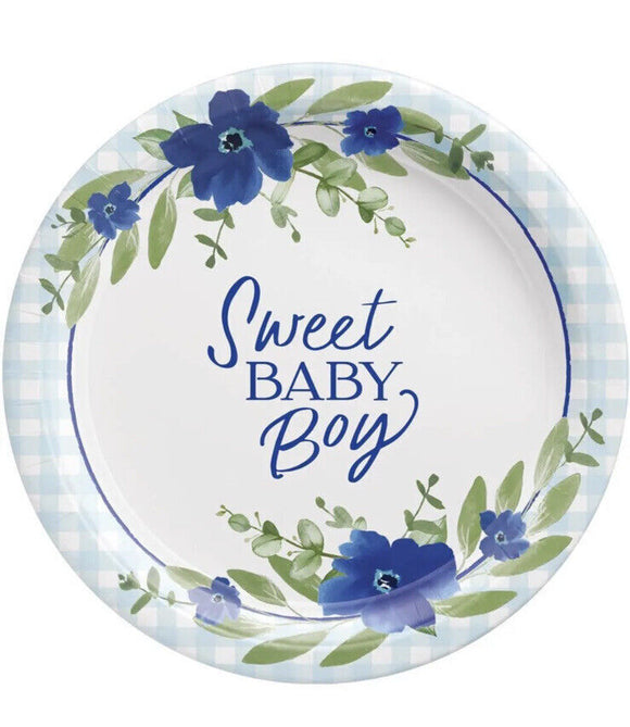 Baby In Bloom Sweet Baby Boy 10.25-inch Plates Paper 8 Per Pack Boy Baby Shower
