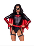 Bat Woman Sexy Costume for Adults, Black and Red Bodysuit Size XS