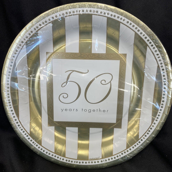 50th Wedding Anniversary 'Golden Wishes' Large Paper 10.5” Plates (8ct)