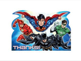 Justice League Heroes Unite DC Superhero Birthday Party Thank You Notes 8 Cards