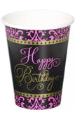 Fabulous Celebration Pink Black Adult Birthday Party 9 oz. Paper 18 Cups