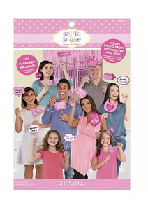 Pink Girl Baby Shower Deluxe Party Photo Props with Foil Backdrop 21 Piece