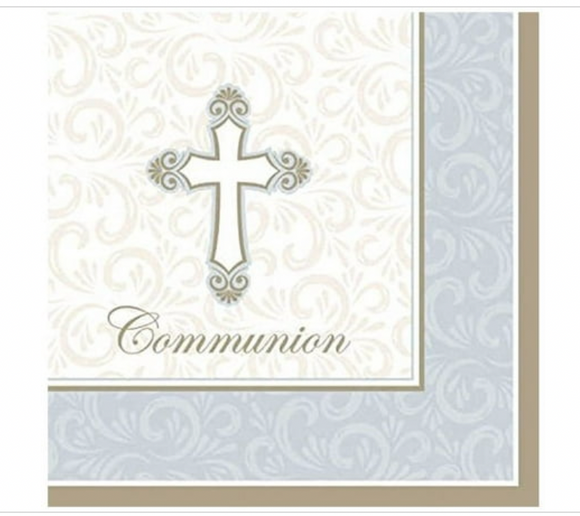 Divinity Communion 3-Ply Lunch Napkins Paper 16 Per Pack Silver Tableware