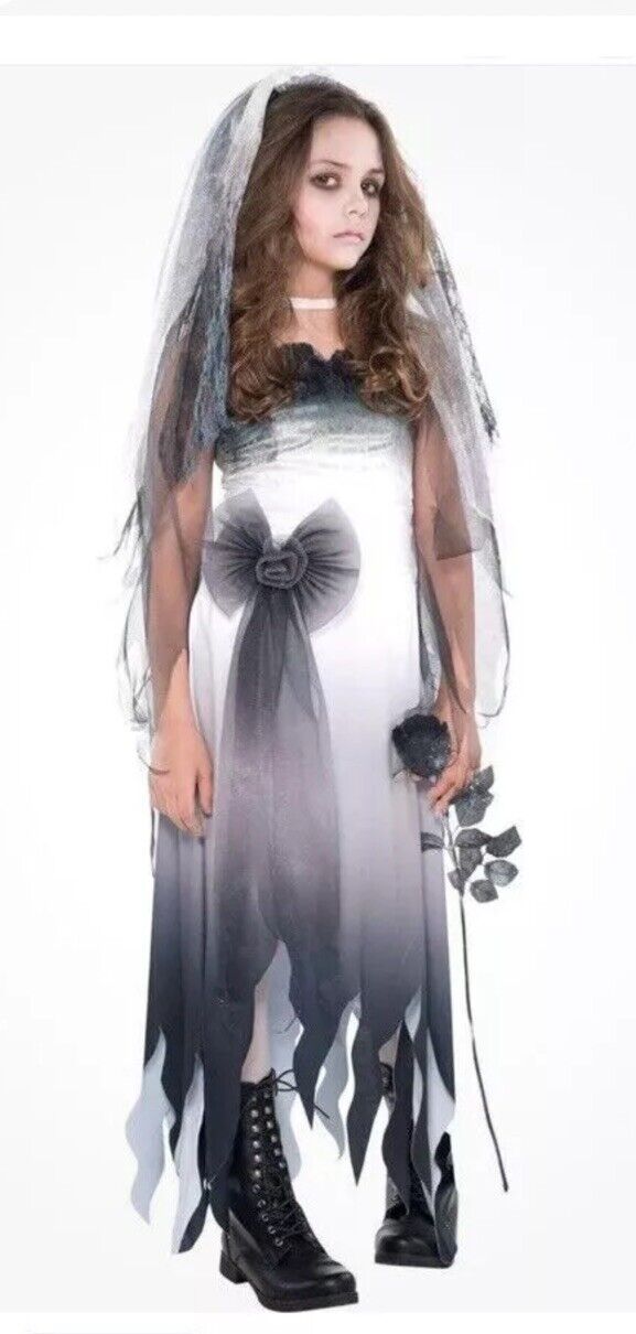 Graveyard Bride Halloween Costume Wedding Dress &Veil Child Size Large  12-14