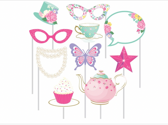 Floral Tea Party Photo Booth Props Birthday Party Decor 10 count 10