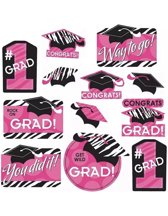 Zebra Party Pink Congrats Grad Graduation Theme Party Wall Decoration Cutouts