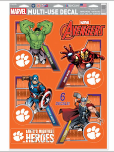 Clemson Tigers /  MARVEL Multi-Use 6 Piece Decals 11" x 17"