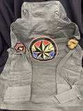 Captain Marvel Carol Danvers Army Green Full Zip Patch Utility Jacket Size Large