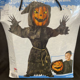 Bobblehead Pumpkin Child Halloween Costume Boys Mask Robe Hood Gloves Scary Sz M