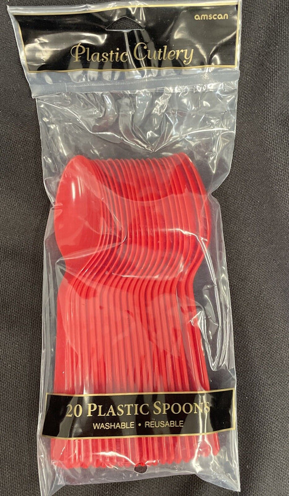 Vibrant Apple Red Plastic Spoons, 20 Ct.