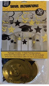 Amscan HANGING FOIL SWIRL GRADUATION DECORATION Mega Value Pk Yellow & Black NEW