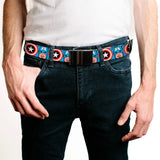 Chrome Buckle Web Belt - Captain America Face CLOSE-UP- WCA008