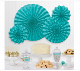 Glitter Caribbean Blue Polka Dot & Chevron Paper Fan Decorations, 4ct