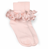 Jefferies Socks Misty Ruffle Lace Turn Cuff Socks 1 Pair Pastel Pink Size 5-6.5
