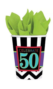 50th Celebration Chevron Stripes Adult Birthday Party 9 oz. Paper Cups