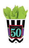 50th Celebration Chevron Stripes Adult Birthday Party 9 oz. Paper Cups